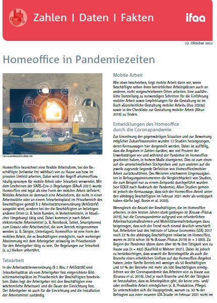 Cover ifaa-Factsheet Home Office in Pandemiezeiten