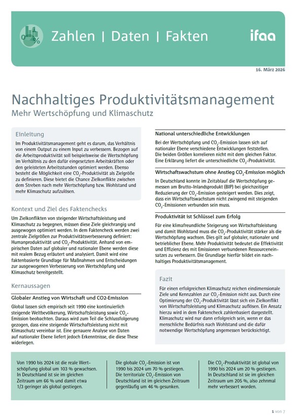 ifaa Zahlen Daten Fakten Nachhaltiges Produktivitätsmanagement