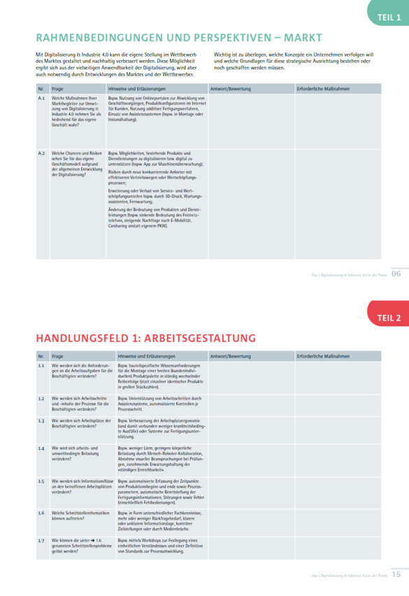 ifaa Checkliste Digitalisierung und Industrie 4.0 in der Praxis
