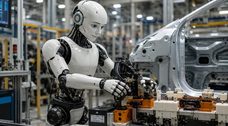 ifaa ZDF Humanoide Keyvisual Humanoider Roboter in der Produktion KI-generiert