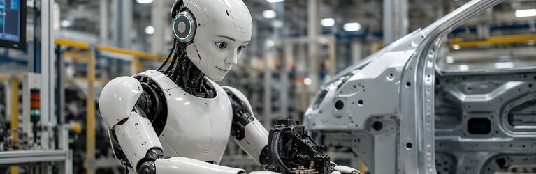 ifaa ZDF Humanoide Keyvisual Humanoider Roboter in der Produktion KI-generiert