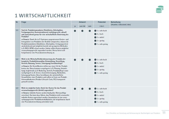 ifaa Checkliste zur Gestaltung und Verbesserung der Nachhaltigkeit von Produkten INHALT